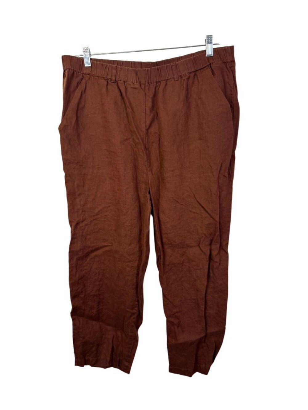 Quince Brown 100% Linen Crop Pants Womens XL Elastic Waist Relaxed Sustainable